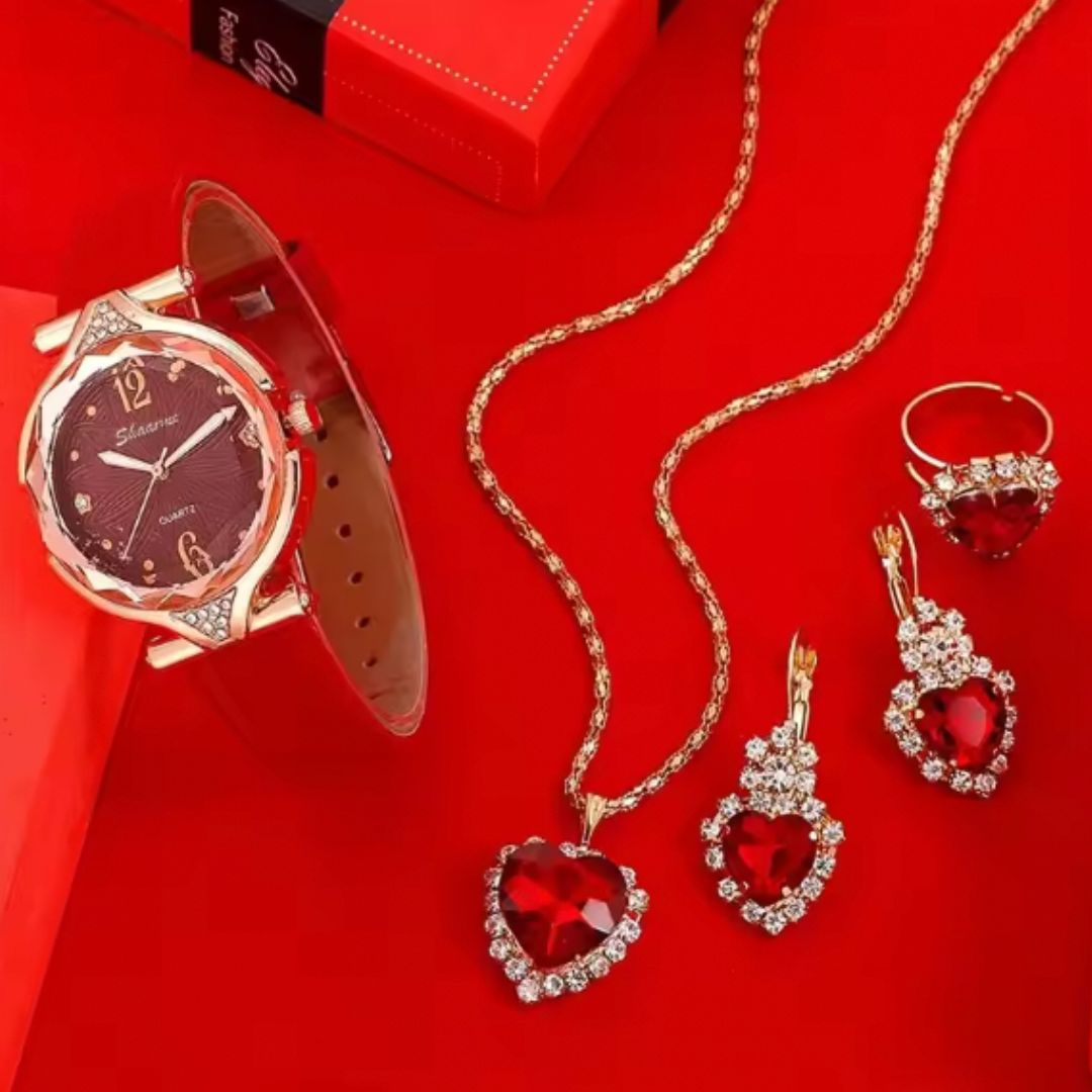 Anatasia Luxury Set - Jewelry Sets For Women Wrist Watch/ Earrings/ Ring/ Pendant