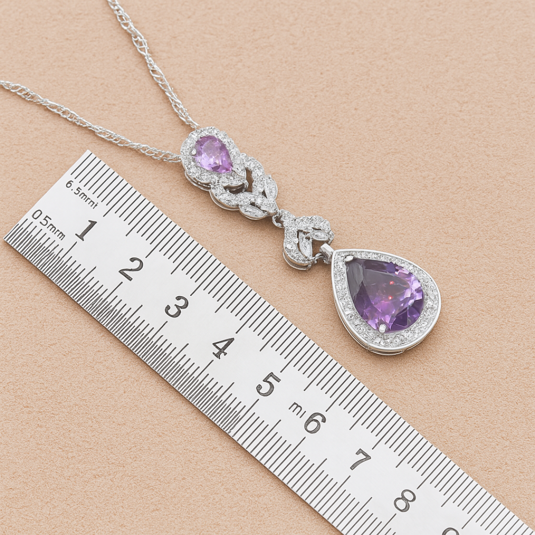 Amethyst Charm - Elegant Radiance Sterling Silver Jewelry Set Include Pendant Ring Bracelet & Earrings For Women