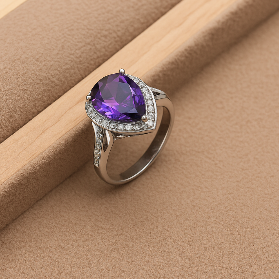 Amethyst Charm - Elegant Radiance Sterling Silver Jewelry Set Include Pendant Ring Bracelet & Earrings For Women