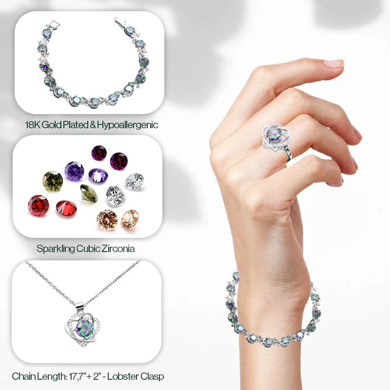 Truly Rigel Silver Hand - Crafted Gemstone Pendant Earring Bracelet & Ring Set For Women