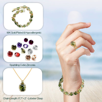 Truly™️ 18K Gold Peridot Ruby Pendant Earring Bracelet & Ring Set For Women