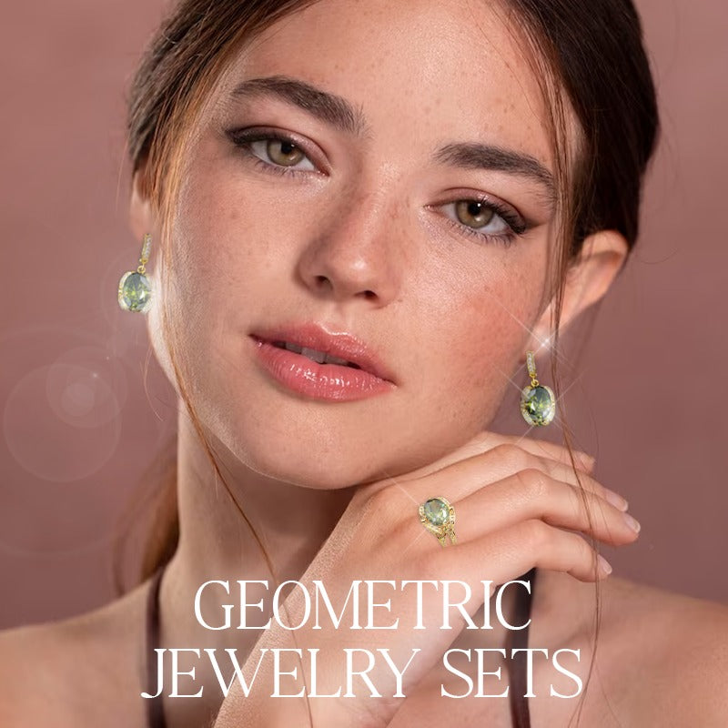 Truly™️ 18K Gold Peridot Ruby Pendant Earring Bracelet & Ring Set For Women