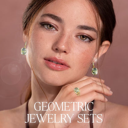 Truly™️ 18K Gold Peridot Ruby Pendant Earring Bracelet & Ring Set For Women