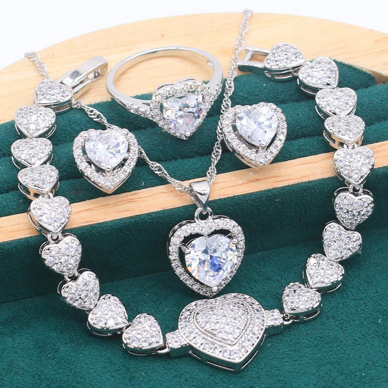 Truly 925 Silver Pendant Earring Bracelet & Ring Set For Women 3