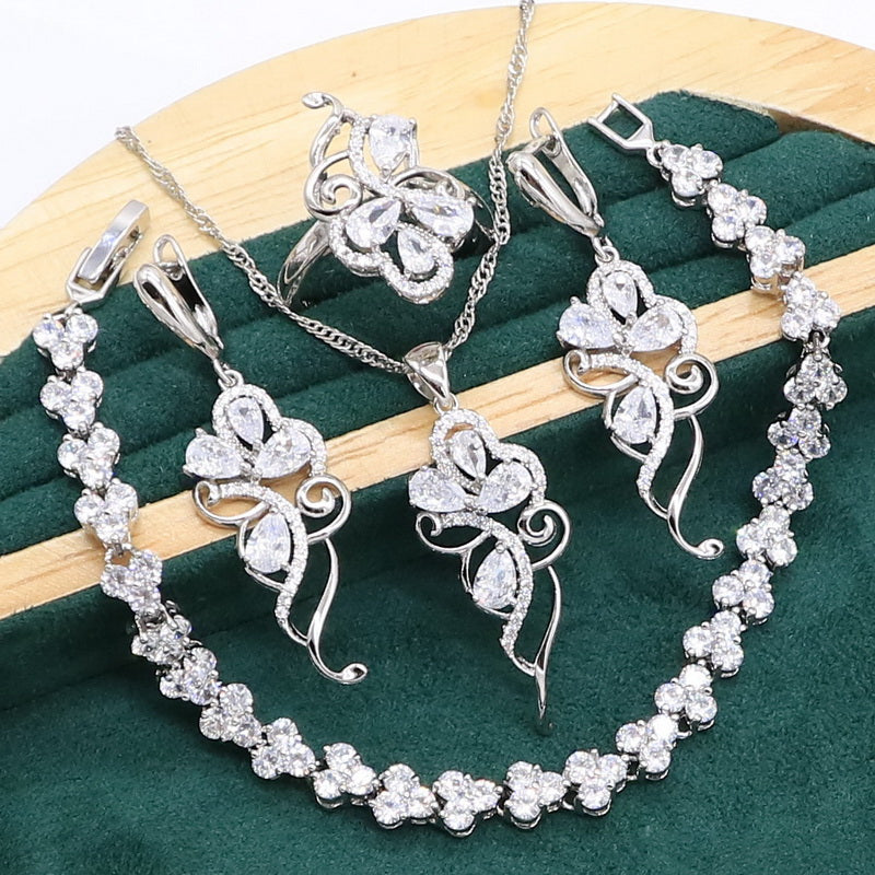 Truly 925 Silver Pendant Earring Bracelet & Ring Set For Women 3