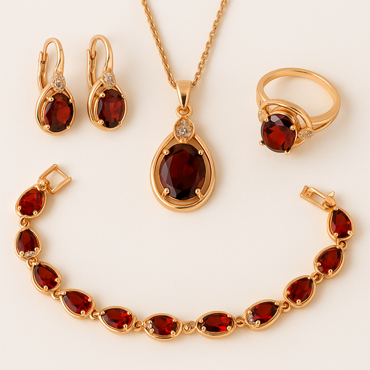 July Majesty - July birthstone - Luxury Peridot Ruby Pendant Earring Bracelet & Ring Set For Women