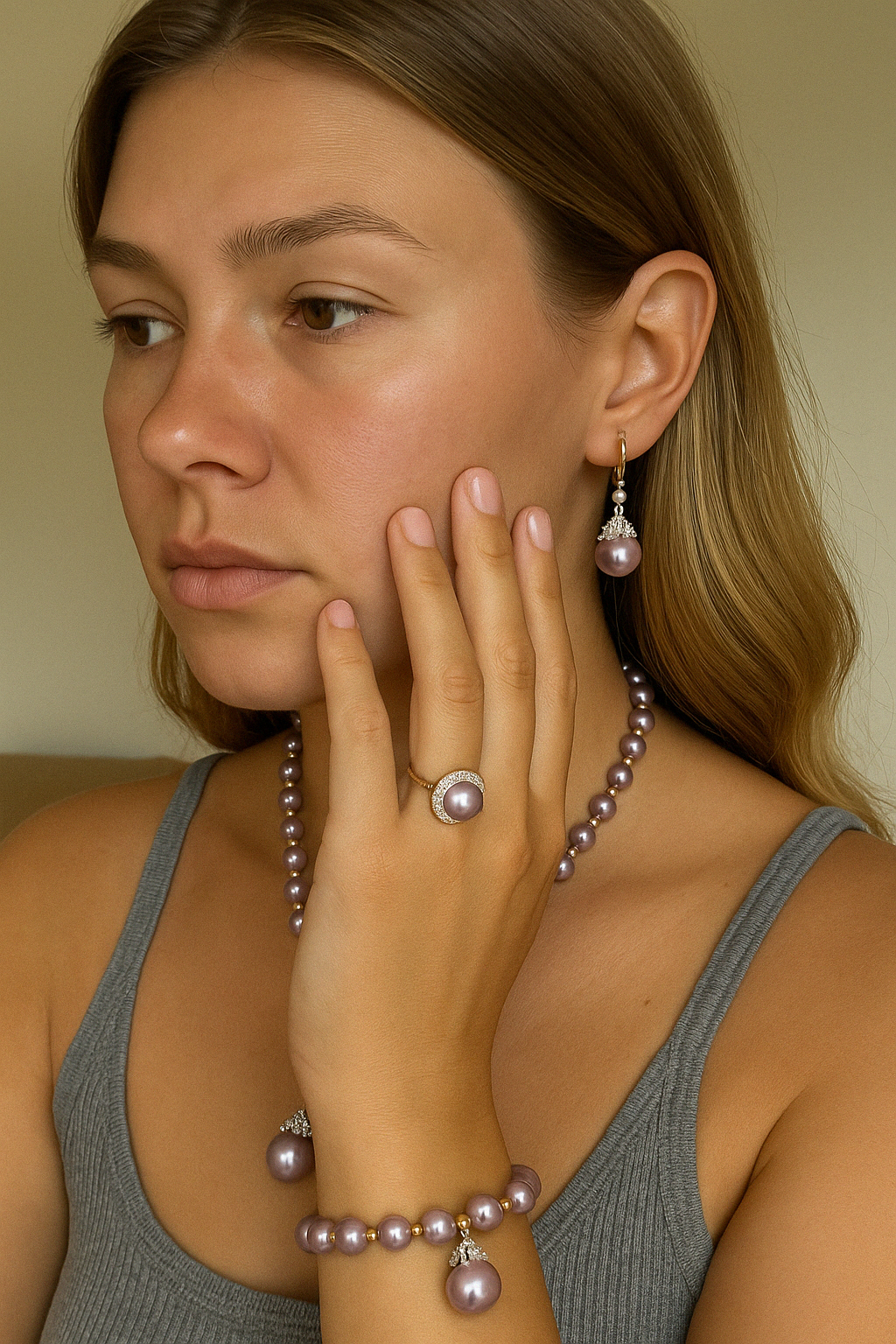 Mystical Hathor - Luxury Pearl Jewelry Full Set - Including Necklace, Earrings, Bracelet and Ring