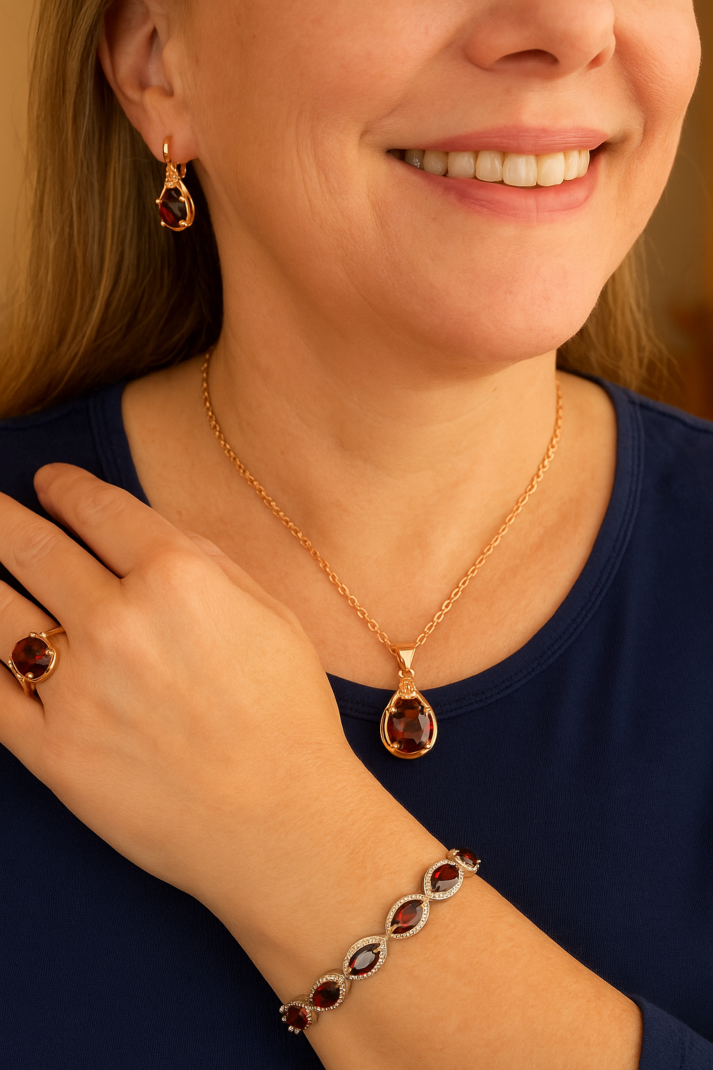 July Majesty - July birthstone - Luxury Peridot Ruby Pendant Earring Bracelet & Ring Set For Women