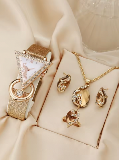 Deanna Luxury Set - Women's rhinestone quartz belt watch jewelry set