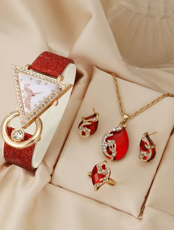 Deanna Luxury Set - Women's rhinestone quartz belt watch jewelry set