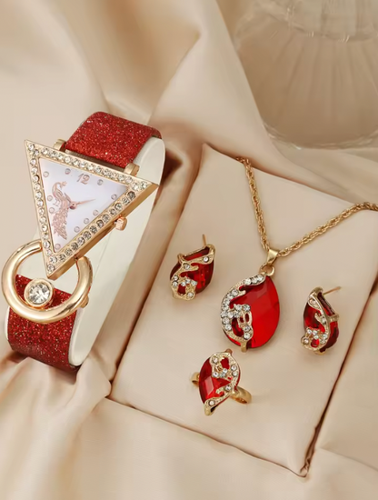 Deanna Luxury Set - Women's rhinestone quartz belt watch jewelry set