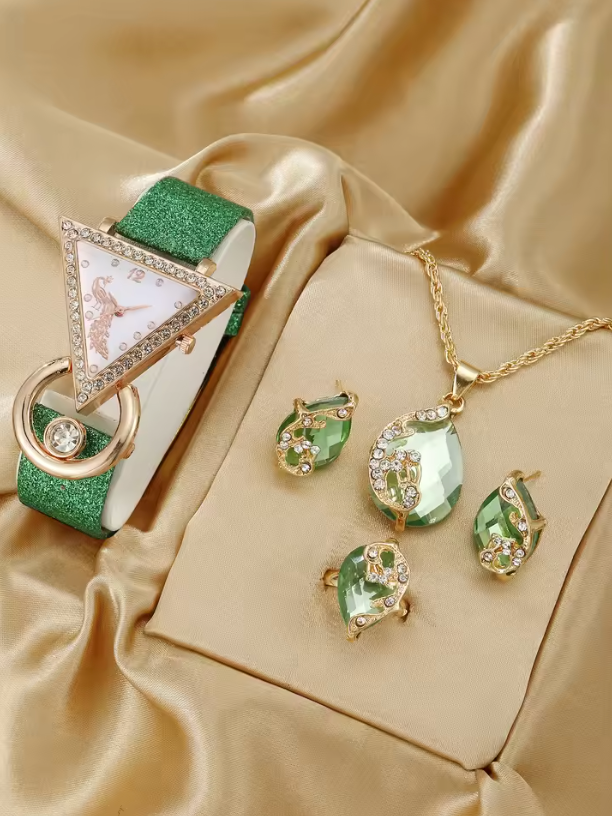 Deanna Luxury Set - Women's rhinestone quartz belt watch jewelry set