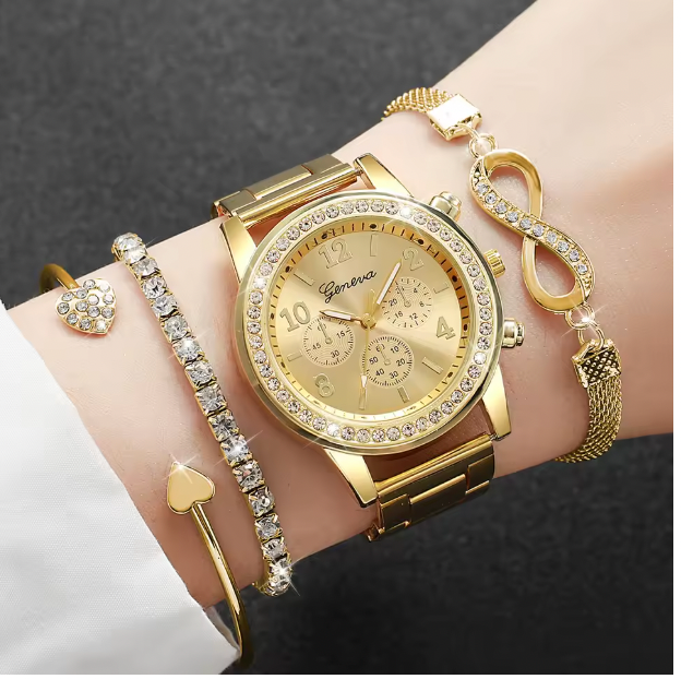 Opaline Grace - 4pcs/set Women's Light Luxury Elegant Quartz Temperament Watch Casual Sports Style Quartz Watch With Bracelet (Box Not Included)
