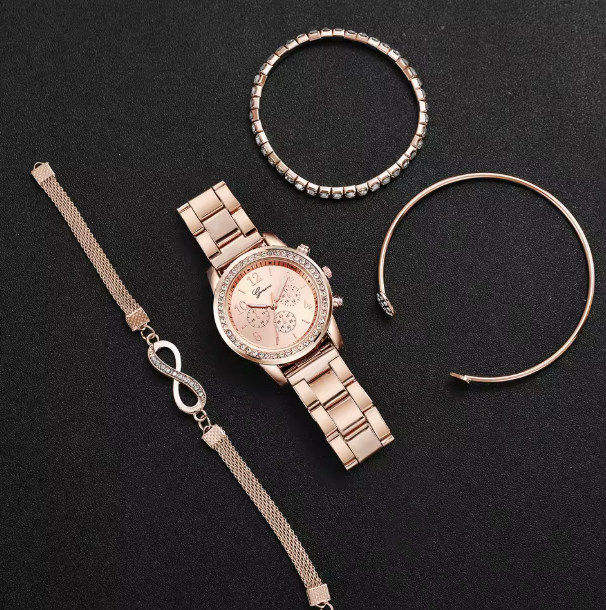 Opaline Grace - 4pcs/set Women's Light Luxury Elegant Quartz Temperament Watch Casual Sports Style Quartz Watch With Bracelet (Box Not Included)