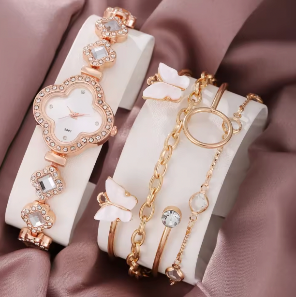 Moonlit Grace Watch Set - 4pcs/set Women's Light Luxury Elegant Quartz Temperament Watch Casual Sports Style Quartz Watch With Bracelet (Box Not Included)