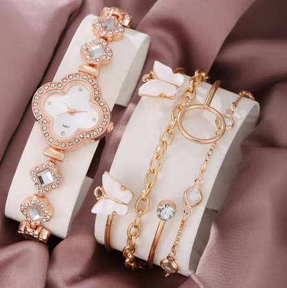 Moonlit Grace Watch Set - 4pcs/set Women's Light Luxury Elegant Quartz Temperament Watch Casual Sports Style Quartz Watch With Bracelet (Box Not Included)