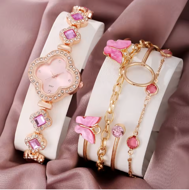 Moonlit Grace Watch Set - 4pcs/set Women's Light Luxury Elegant Quartz Temperament Watch Casual Sports Style Quartz Watch With Bracelet (Box Not Included)