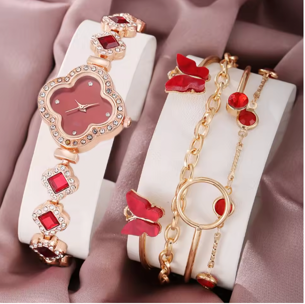 Moonlit Grace Watch Set - 4pcs/set Women's Light Luxury Elegant Quartz Temperament Watch Casual Sports Style Quartz Watch With Bracelet (Box Not Included)