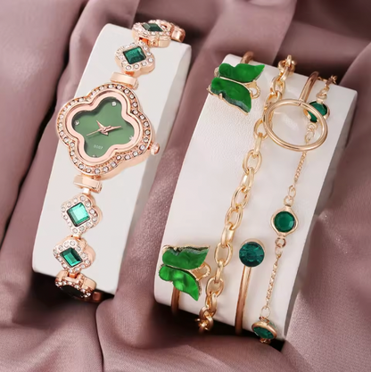 Moonlit Grace Watch Set - 4pcs/set Women's Light Luxury Elegant Quartz Temperament Watch Casual Sports Style Quartz Watch With Bracelet (Box Not Included)