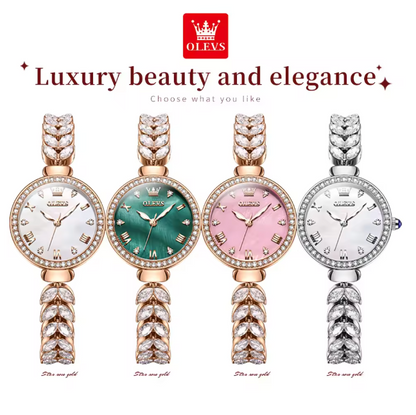 Orchid Élite Luxury Women Watch - Women's Watches Elegant Fashion Original Wristwatch Waterproof Fish Bone Strap Luminous Hand Diamond