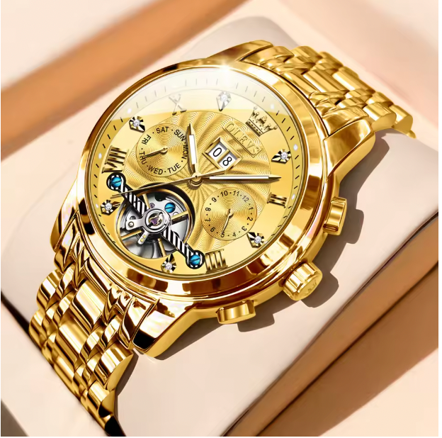 Titan Chrono Men Luxury Watch - Mens Watch Automatic Mechanical Tourbillon Slef-Wind Luxury Stainless Steel Waterproof Luminous Date Wrist Watch