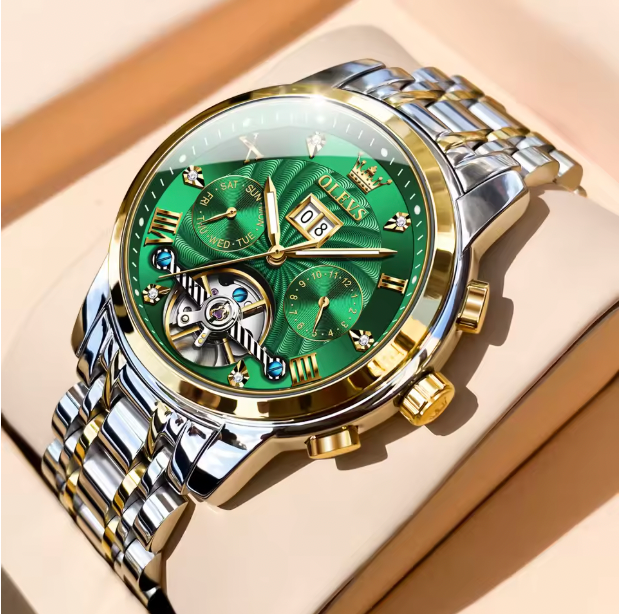 Titan Chrono Men Luxury Watch - Mens Watch Automatic Mechanical Tourbillon Slef-Wind Luxury Stainless Steel Waterproof Luminous Date Wrist Watch