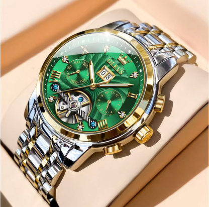 Titan Chrono Men Luxury Watch - Mens Watch Automatic Mechanical Tourbillon Slef-Wind Luxury Stainless Steel Waterproof Luminous Date Wrist Watch