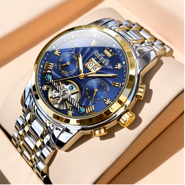 Titan Chrono Men Luxury Watch - Mens Watch Automatic Mechanical Tourbillon Slef-Wind Luxury Stainless Steel Waterproof Luminous Date Wrist Watch