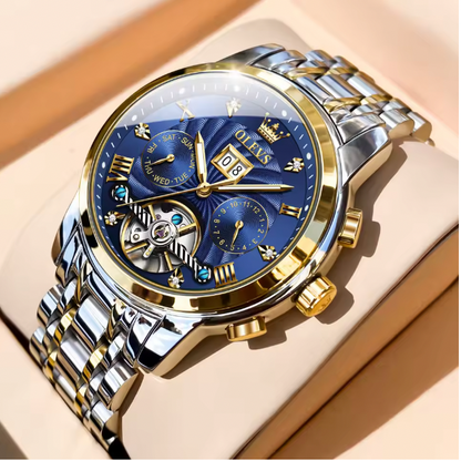 Titan Chrono Men Luxury Watch - Mens Watch Automatic Mechanical Tourbillon Slef-Wind Luxury Stainless Steel Waterproof Luminous Date Wrist Watch