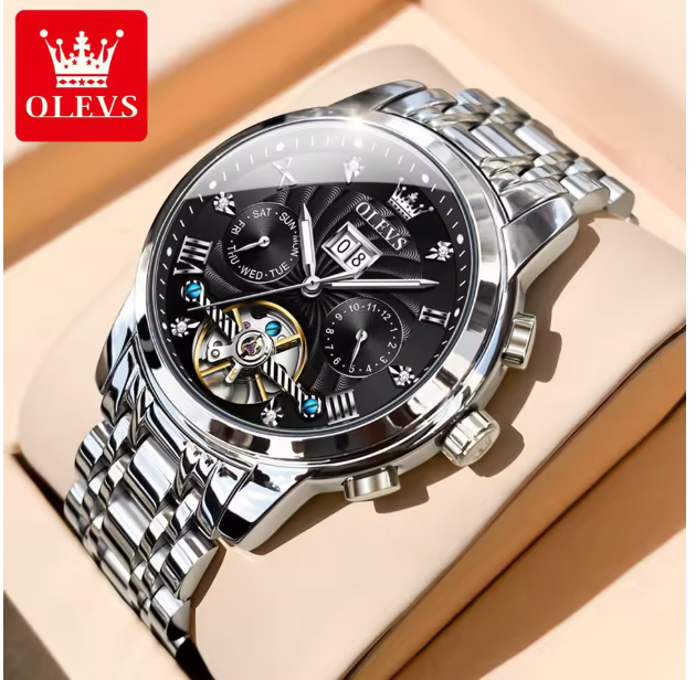 Titan Chrono Men Luxury Watch - Mens Watch Automatic Mechanical Tourbillon Slef-Wind Luxury Stainless Steel Waterproof Luminous Date Wrist Watch