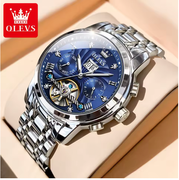 Titan Chrono Men Luxury Watch - Mens Watch Automatic Mechanical Tourbillon Slef-Wind Luxury Stainless Steel Waterproof Luminous Date Wrist Watch