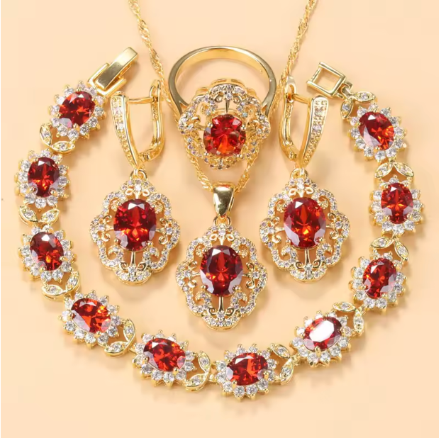 Aurelia Luxe Jewelry Sets - 10-Colors Cubic Zirconia 18K Gold Plated Olive Green Zirconia Charm Bracelet And Ring Jewelry Sets