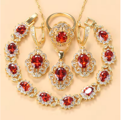 Aurelia Luxe Jewelry Sets - 10-Colors Cubic Zirconia 18K Gold Plated Olive Green Zirconia Charm Bracelet And Ring Jewelry Sets