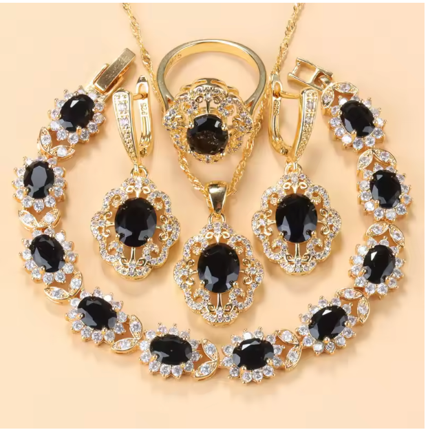 Aurelia Luxe Jewelry Sets - 10-Colors Cubic Zirconia 18K Gold Plated Olive Green Zirconia Charm Bracelet And Ring Jewelry Sets