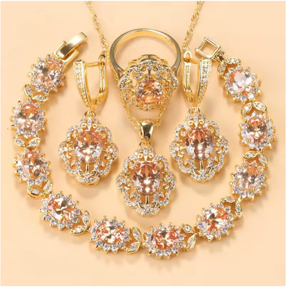 Aurelia Luxe Jewelry Sets - 10-Colors Cubic Zirconia 18K Gold Plated Olive Green Zirconia Charm Bracelet And Ring Jewelry Sets