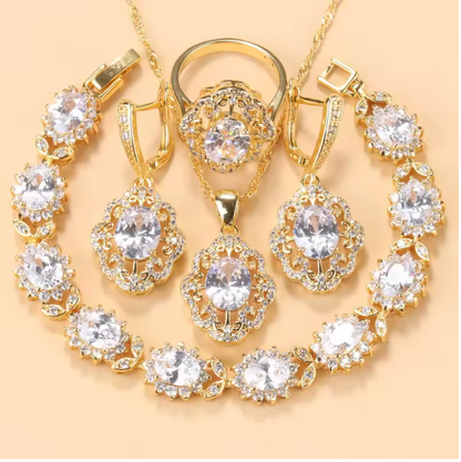 Aurelia Luxe Jewelry Sets - 10-Colors Cubic Zirconia 18K Gold Plated Olive Green Zirconia Charm Bracelet And Ring Jewelry Sets