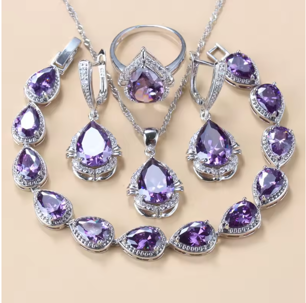 Gilded Grace Jewelry Sets - 925 Silver Water Drop Jewelry Sets With Green Cubic Zirconia Bridal Necklace And Earrings For Women