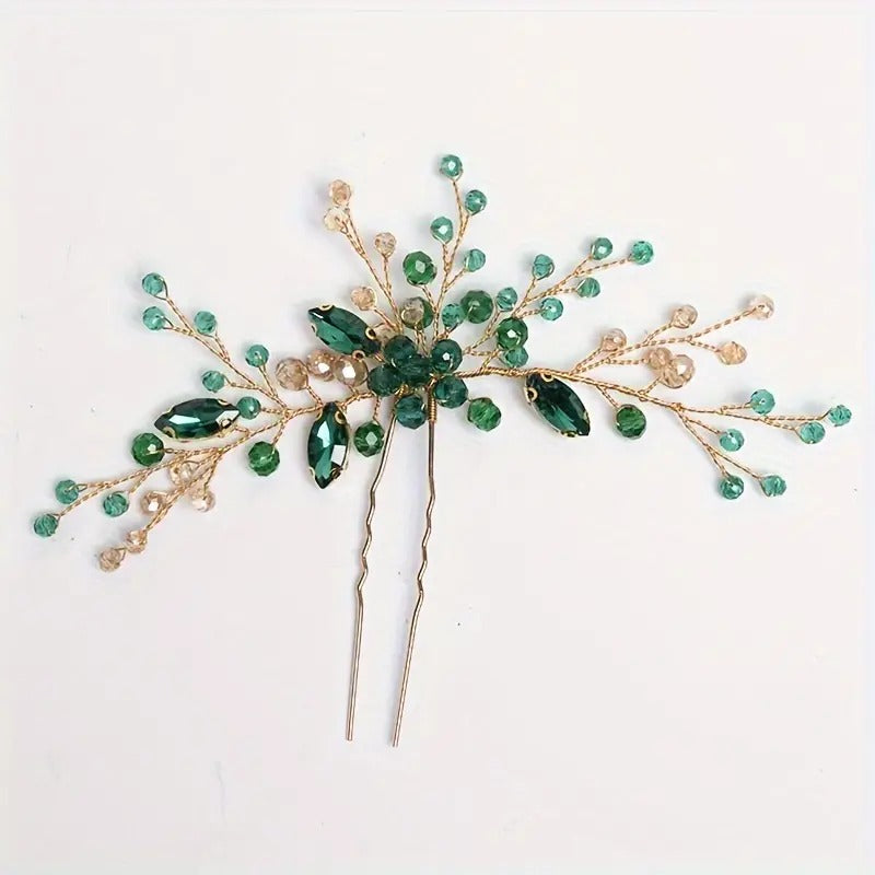 Hair Accessory - Vintage Elegant Peridot & Ruby Stone Handmade Metal Accessory For Brides and Party