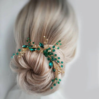 Hair Accessory - Vintage Elegant Peridot & Ruby Stone Handmade Metal Accessory For Brides and Party