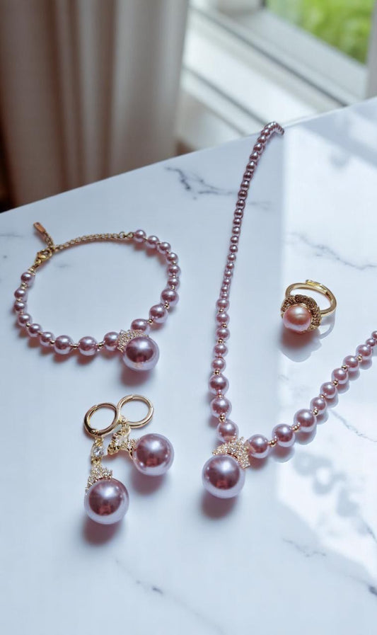 Mystical Hathor - Luxury Lavender Jewelry Full Set - Including Necklace, Earrings, Bracelet and Ring