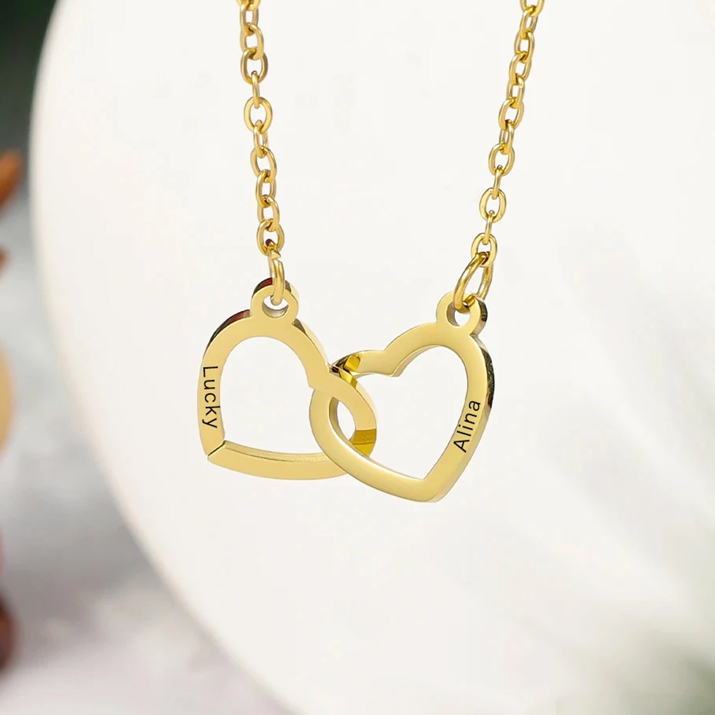 Truly Custom Name Hearts Necklace Eternal Rose Gift Box Rotate for Her on Birthday, Christmas, Mother's Day, Valentine's Day