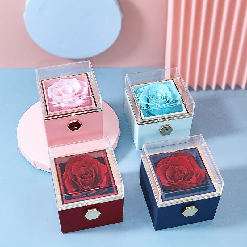 Truly Custom Name Hearts Necklace Eternal Rose Gift Box Rotate for Her on Birthday, Christmas, Mother's Day, Valentine's Day