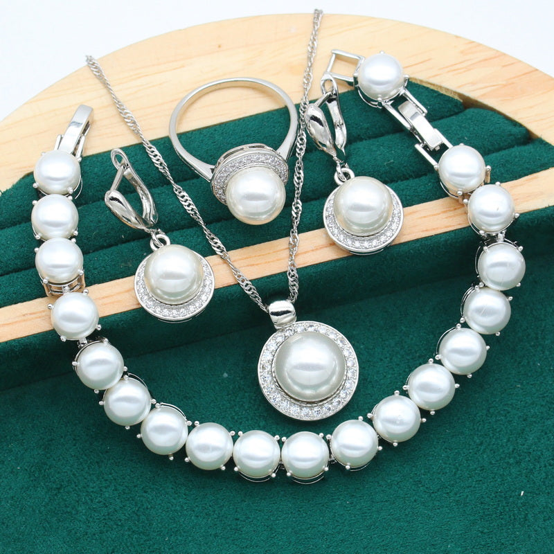 Truly 925 Silver Pearl Pendant Earring Bracelet & Ring Set For Women 5