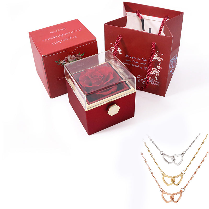 Truly Custom Name Hearts Necklace Eternal Rose Gift Box Rotate for Her on Birthday, Christmas, Mother's Day, Valentine's Day