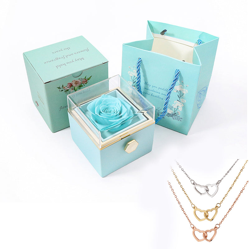 Truly Custom Name Hearts Necklace Eternal Rose Gift Box Rotate for Her on Birthday, Christmas, Mother's Day, Valentine's Day