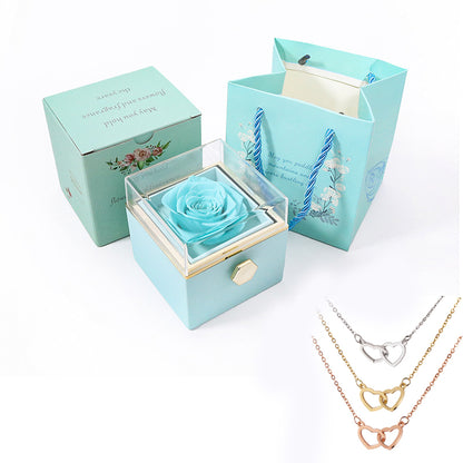 Truly Custom Name Hearts Necklace Eternal Rose Gift Box Rotate for Her on Birthday, Christmas, Mother's Day, Valentine's Day
